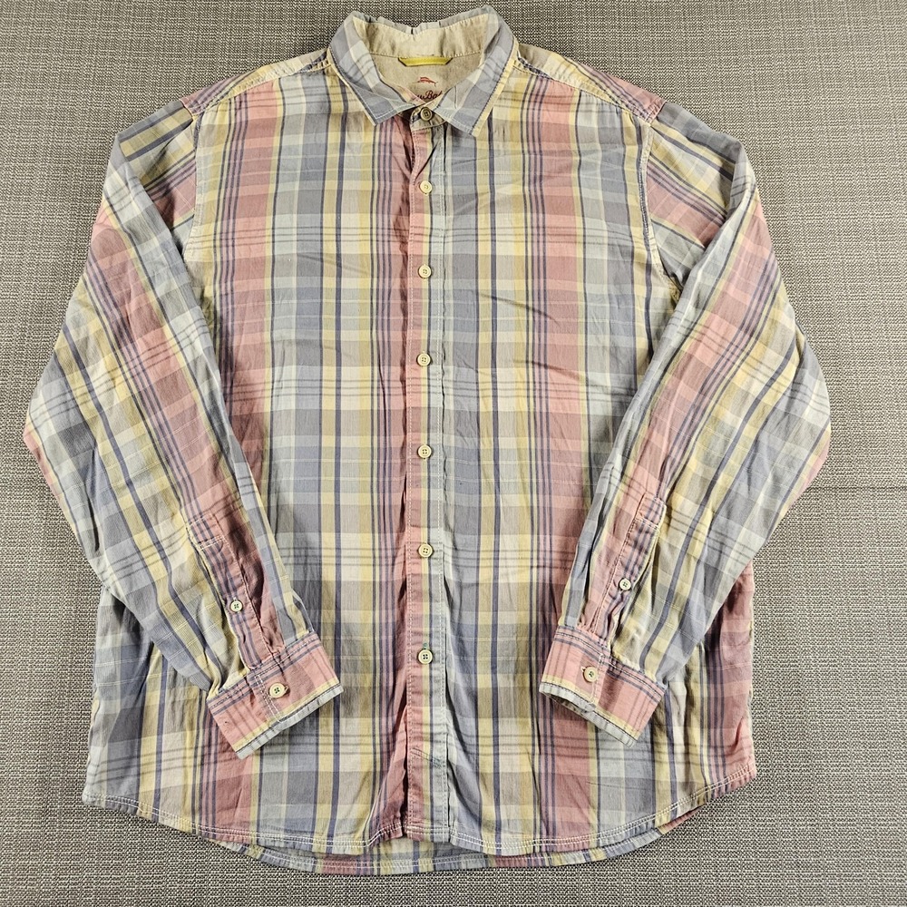 Tommy Bahama Relax Shirt Mens Large Pastel Plaid Long Sleeve Island Modern Fit